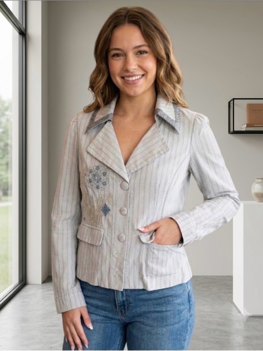 🔴 Inspired Light Blue Embroidered Jacket S-M